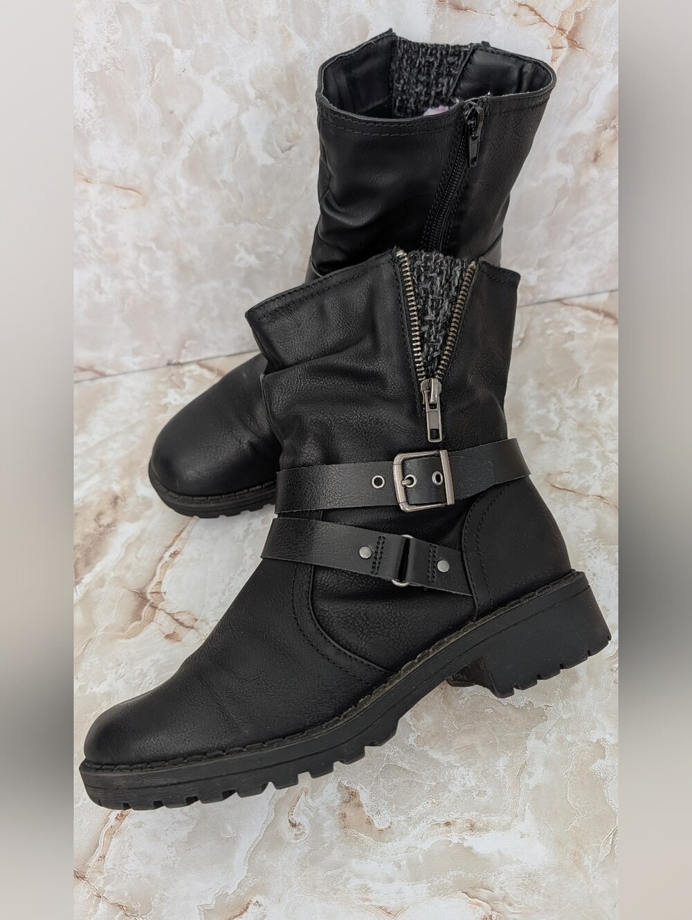 Jellypop Black Buckle Combat Mid-Calf Boots Woman's Sz 7.5 M
